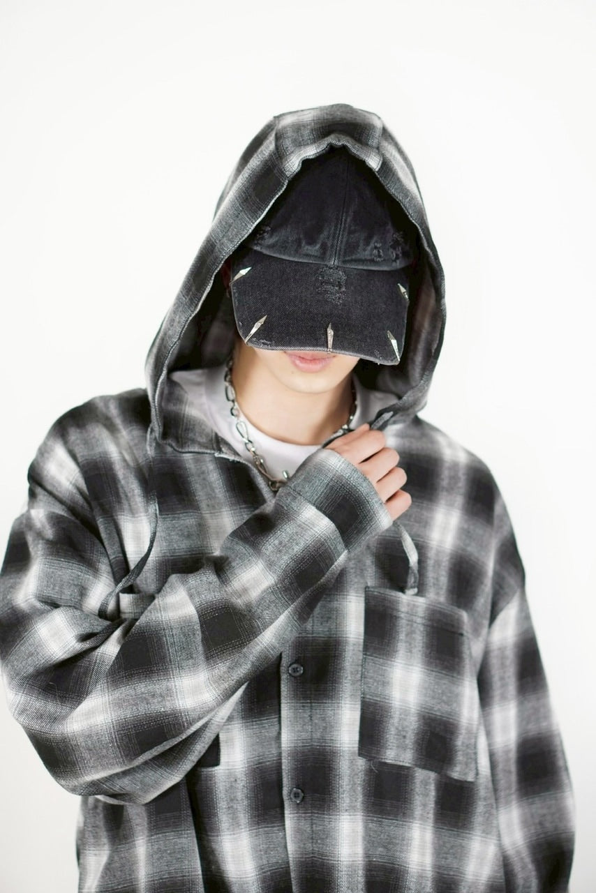 受注制【Chikashitsu +】tartan check hooded shirt (3color) / 【チカシツプラス】タータンチェックフード付き長袖シャツ