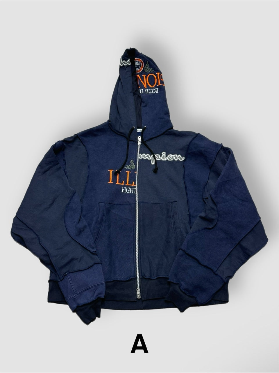 【Re +】double zip cutting switch hoodie (navy)
