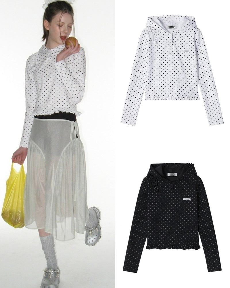 【CRANK】DOT FRILL HOODIE / 【クランク】ドットフリルフード付き長袖Tシャツ
