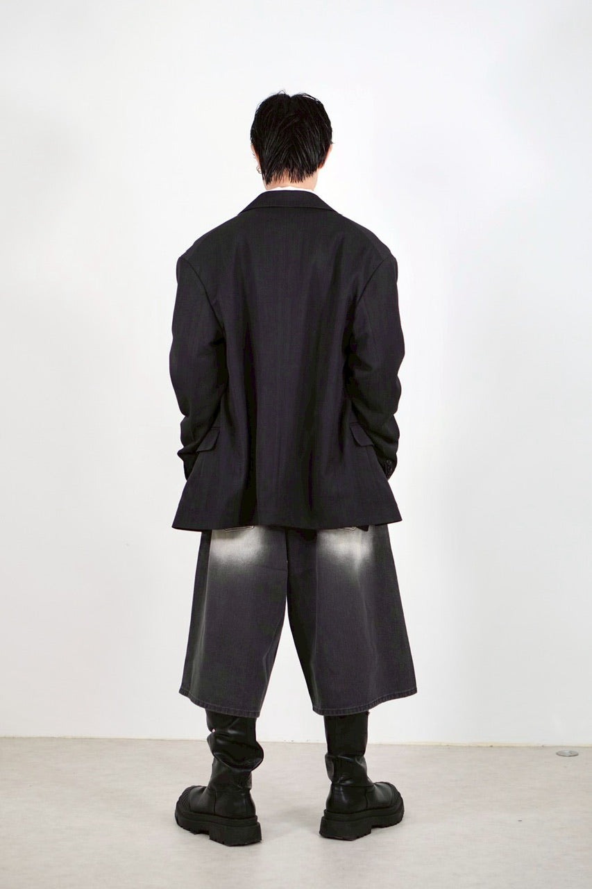 受注制【Chikashitsu +】8-length bermuda denim pants (2color) / 【チカシツプラス】8分丈バミューダハーフデニムパンツ