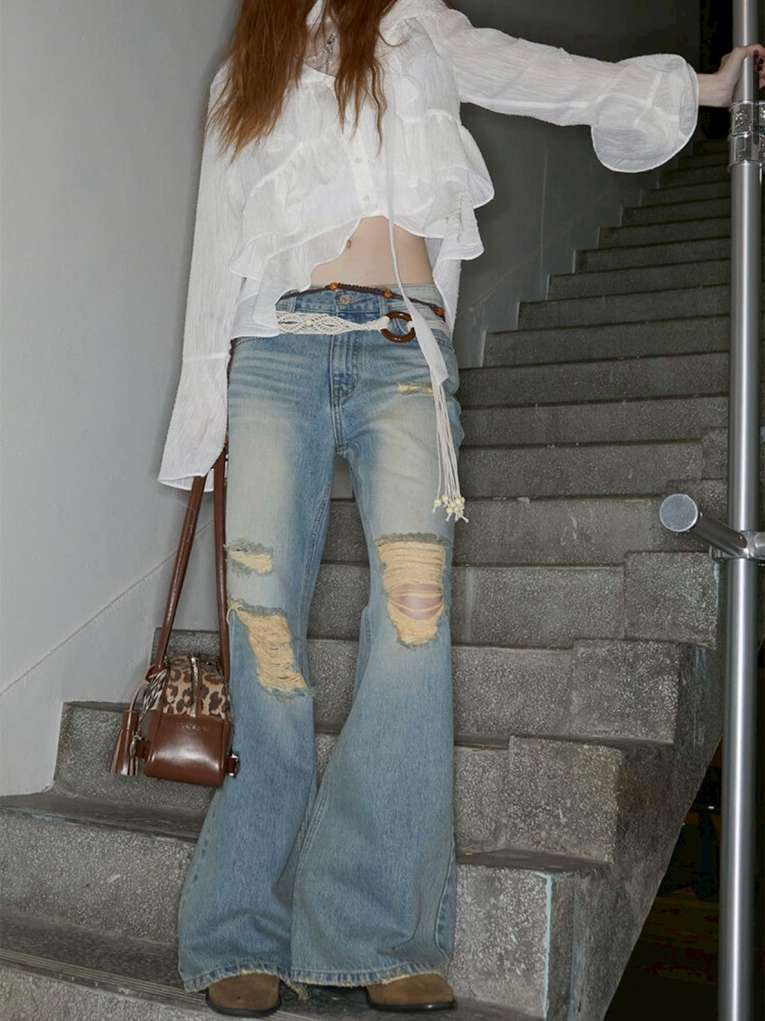 【NOT KNOWING】Destroyed Flared Jean