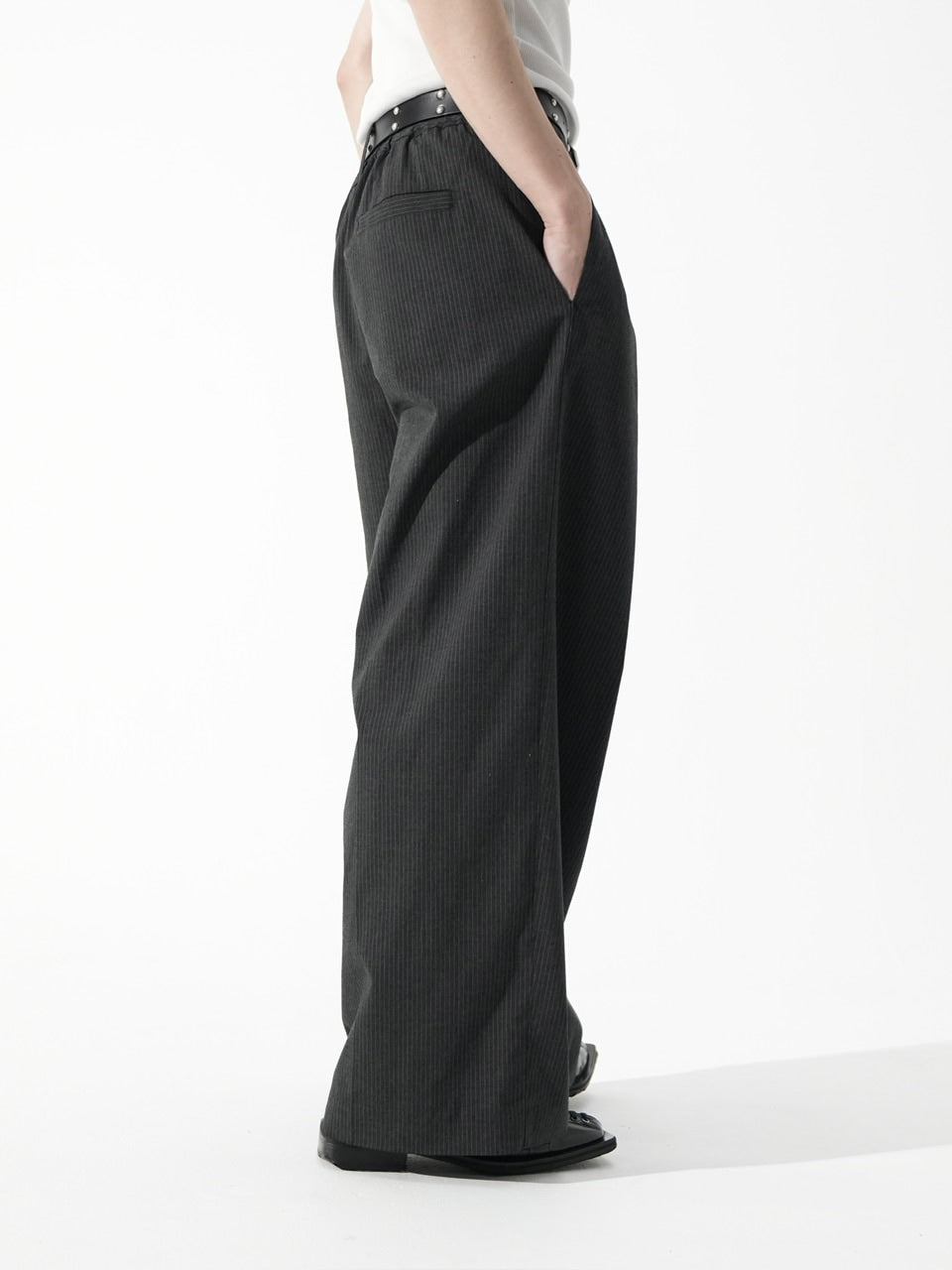 パンツ CS stripe cross tuck drape slacks gray 1 CS】stripe cross tuck drape slacks – PRESSING WEB SHOP