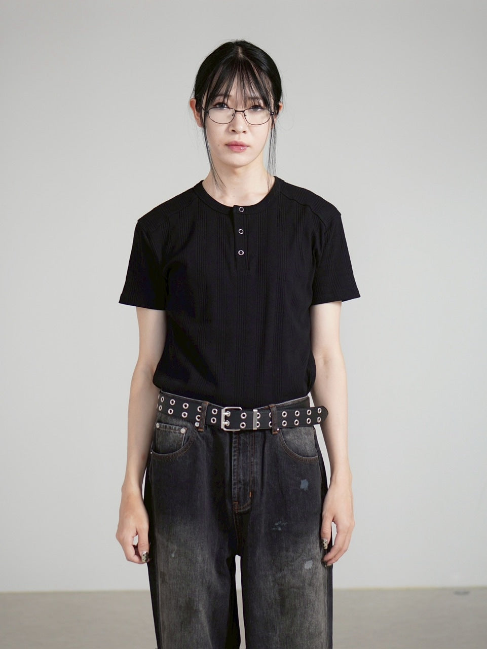 Chikashitsu +】henry neck half sleeve tee (3color