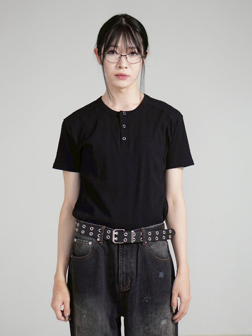 【Chikashitsu +】henry neck half sleeve tee (3color) / 【チカシツプラス】ヘンリーネック半袖Tシャツ