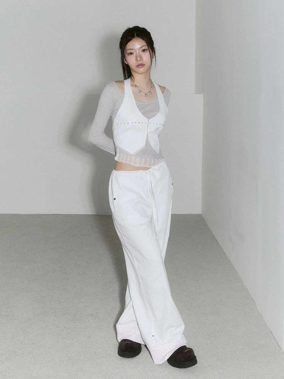 【CHERRYQUIRI】sheer layered unbal sleeve / 【チェリーキュリー】シアーレイヤードアンバランス長袖トップス