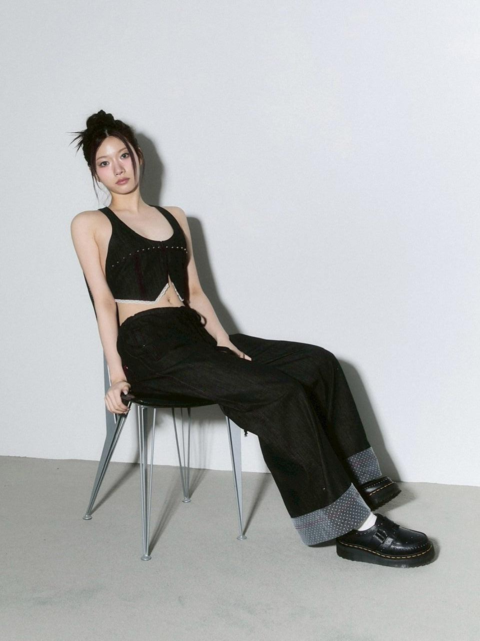 【CHERRYQUIRI】lace layered roll up denim / 【チェリーキュリー】レースレイヤードロールアップデニムパンツ