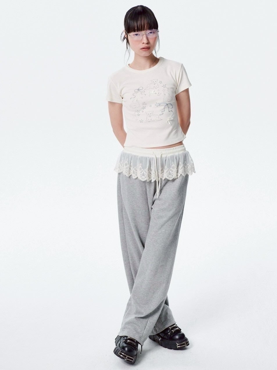 【runningHIGH】RIBBON CAT H/S TEE / 【ランニングハイ】リボンキャットプリント半袖Tシャツ