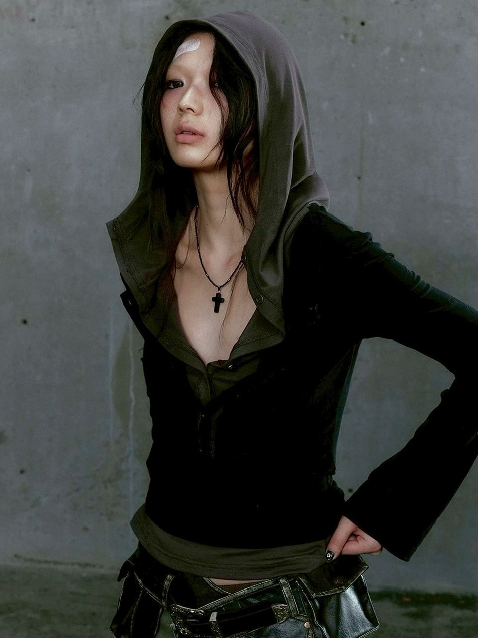 【Cest Nous】Two-in-One Hoodie / 【セヌー】レイヤードフード付き長袖トップス