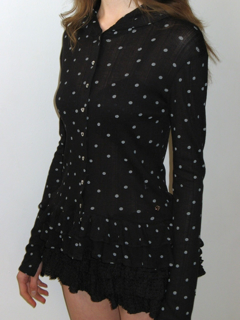 【CRANK】DOT FRILL SHEER HOOD CARDIGAN