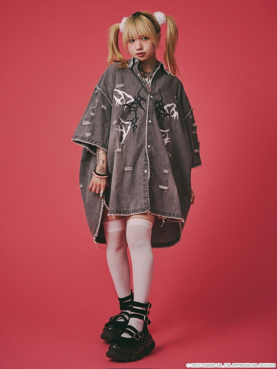 【GALFY×KUROMI】イルガルフィーボロボロデニム半袖BIGシャツ