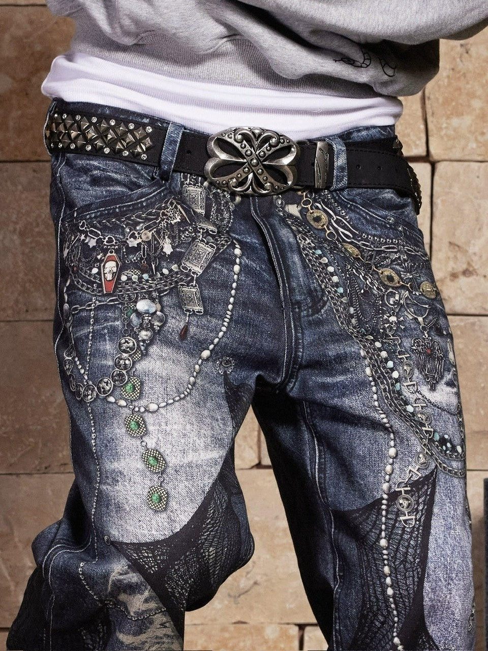 【DND4DES】CHAIN LACE PATCHWORK FLARED JEANS
