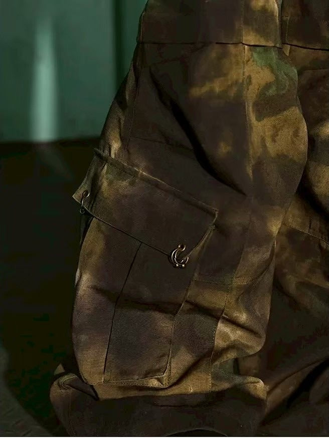【DND4DES】CAMO DISTRESSED OVERSIZE CARGO PANTS