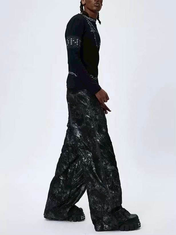 【DND4DES】COATED FAUX LEATHER BIKER BAGGY PANTS