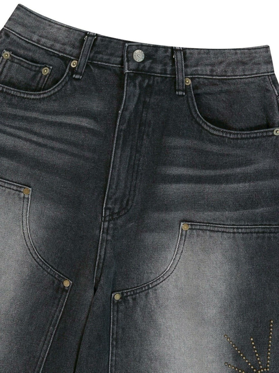 【AAKAM】Washed Double Knee Bermuda Denim Pants