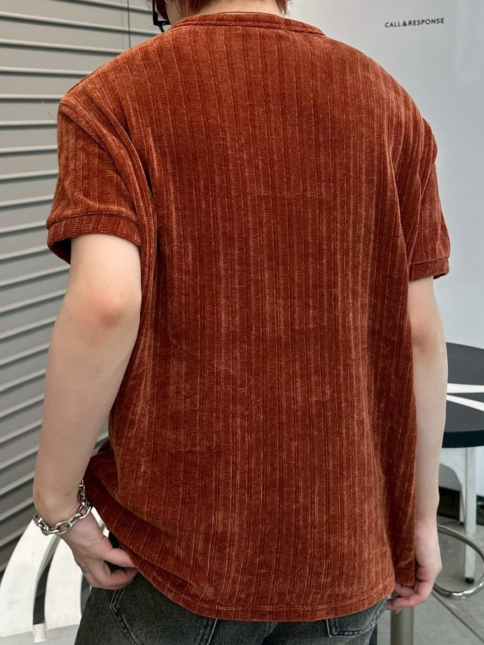 受注制【LUV CODE】henry neck half sleeve velours top (4color)