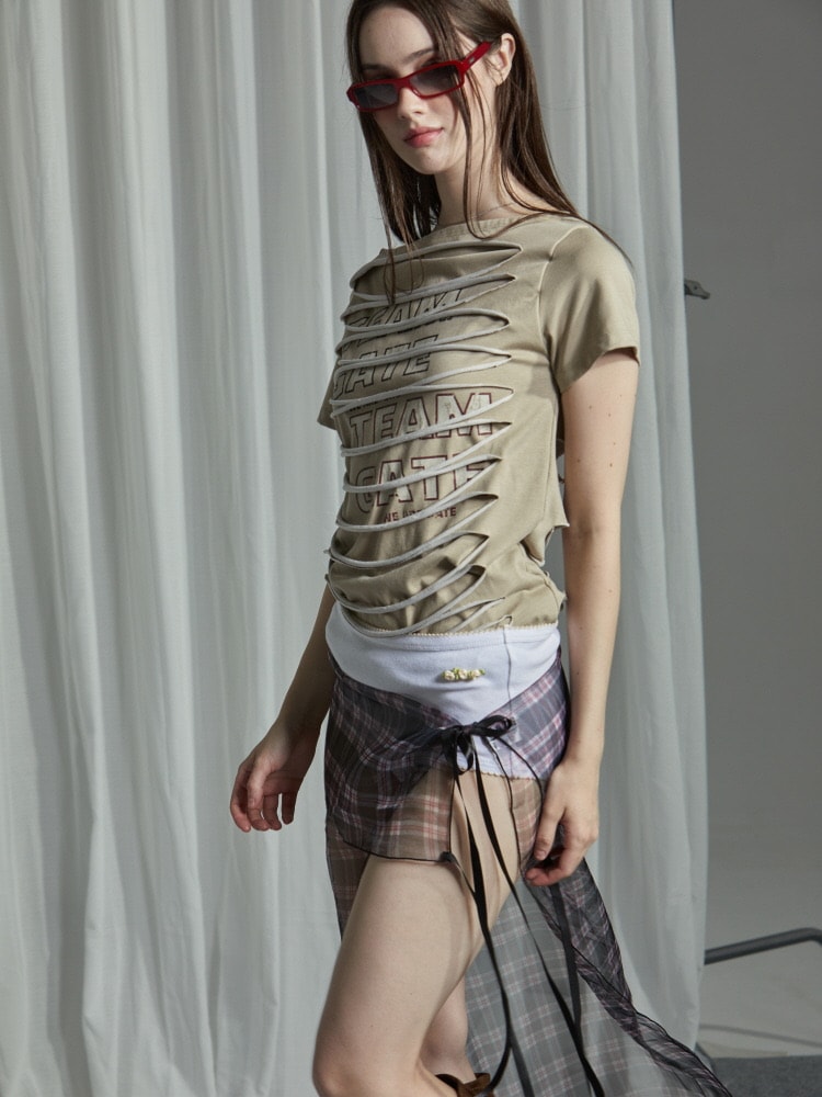 【GATELESS】SLASH DAMAGE LOGO T-SHIRT / 【ゲートレス】スラッシュダメージロゴ半袖Tシャツ