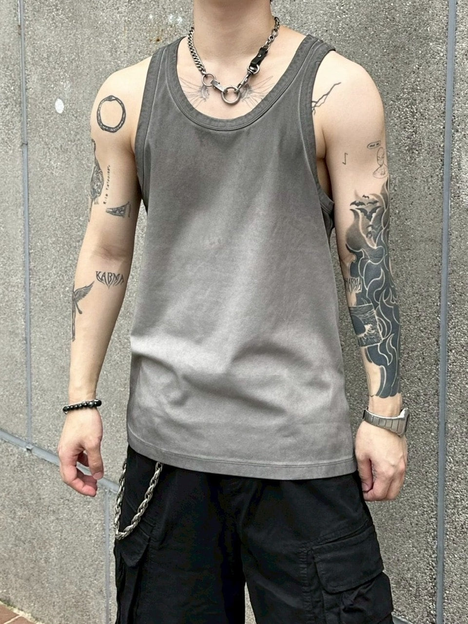 受注制【Chikashitsu +】dirty wash sleeveless / 【チカシツプラス】ダーティウォッシュタンクトップ (2color)