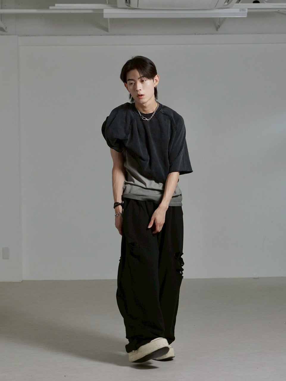 受注制【Chikashitsu +】full length crash sweat pants / 【チカシツプラス】フルレングスクラッシュスウェットパンツ (2color)