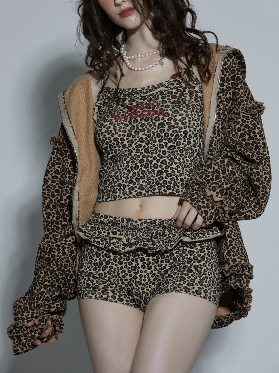 【GATELESS】LEOPARD FRILL MICRO MINI SHORT PANTS / 【ゲートレス】レオパードフリルマイクロミニショートパンツ