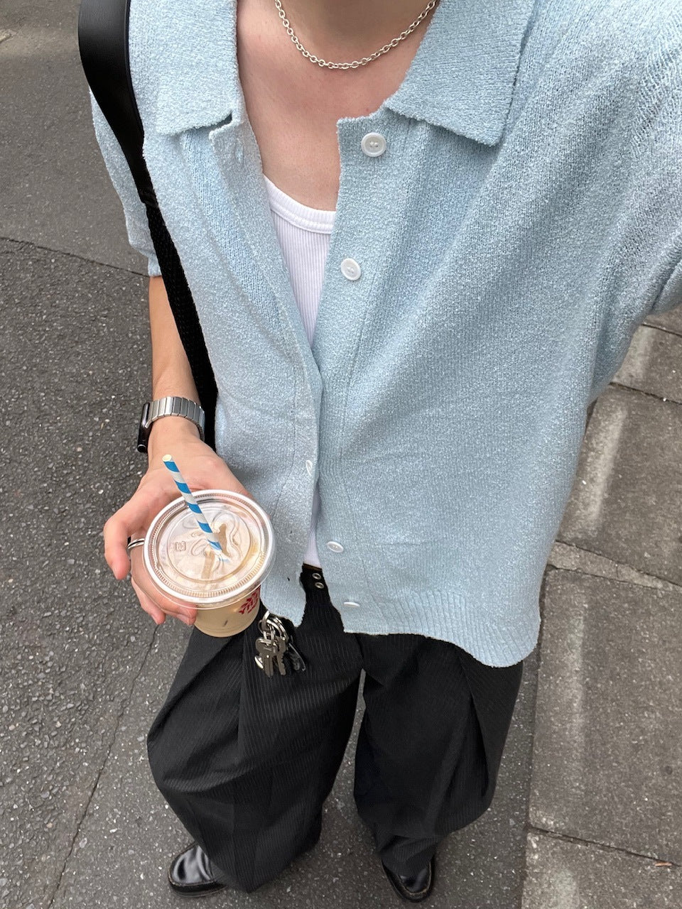 東京店WEB限定受注制【Chikashitsu +】boucle knit polo cardigan (2color) / 【チカシツプラス】ブークレニットポロカーディガン (2color)