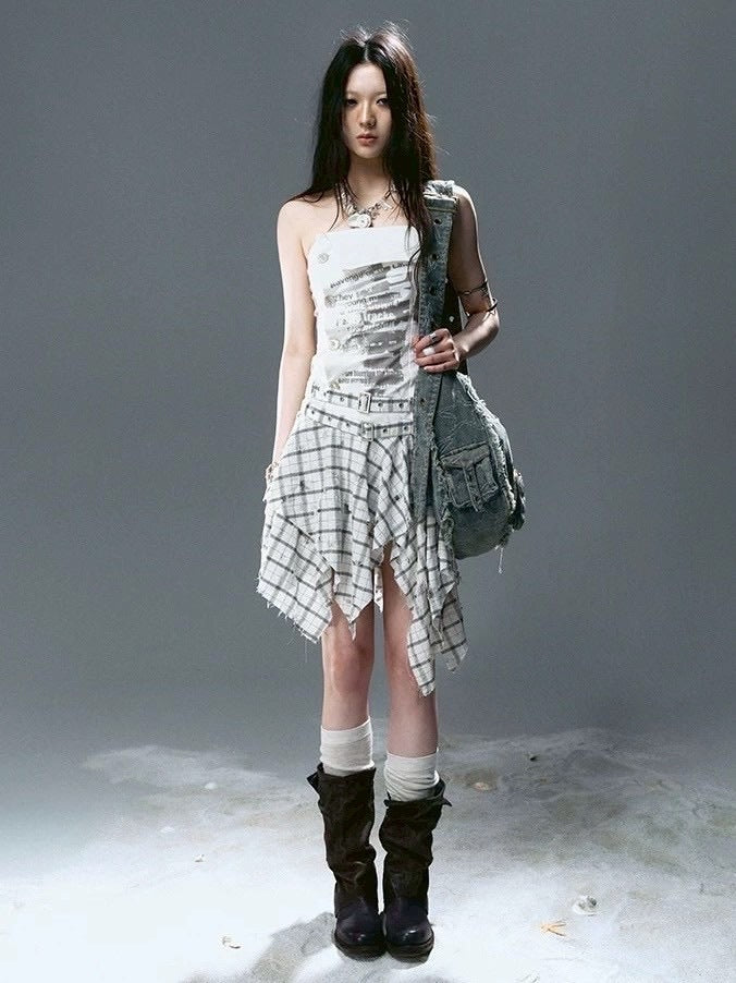 【Cest Nous】Plaid Bustier Dress / 【セヌー】グラフィックビスチェチェックワンピース