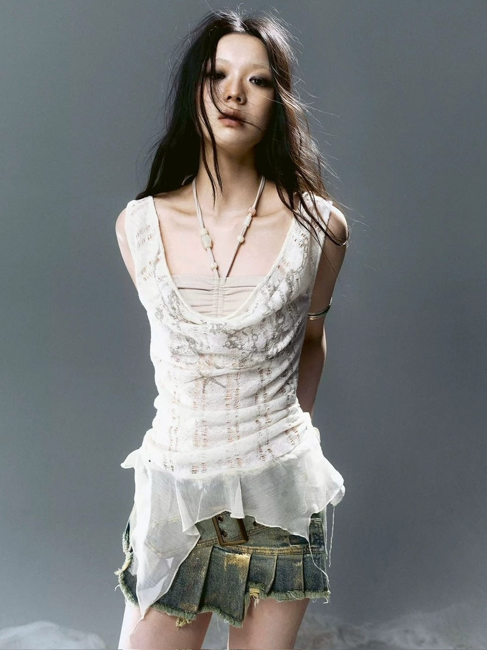 【Cest Nous】Beaded Top / 【セヌー】レイヤードフリルタンクトップ