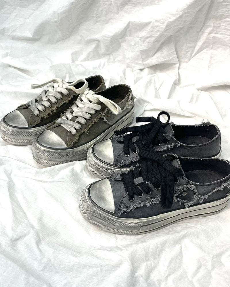 【Cest Nous】Distressed Canvas Sneakers / 【セヌー】ダーティーデニムキャンバス厚底スニーカー