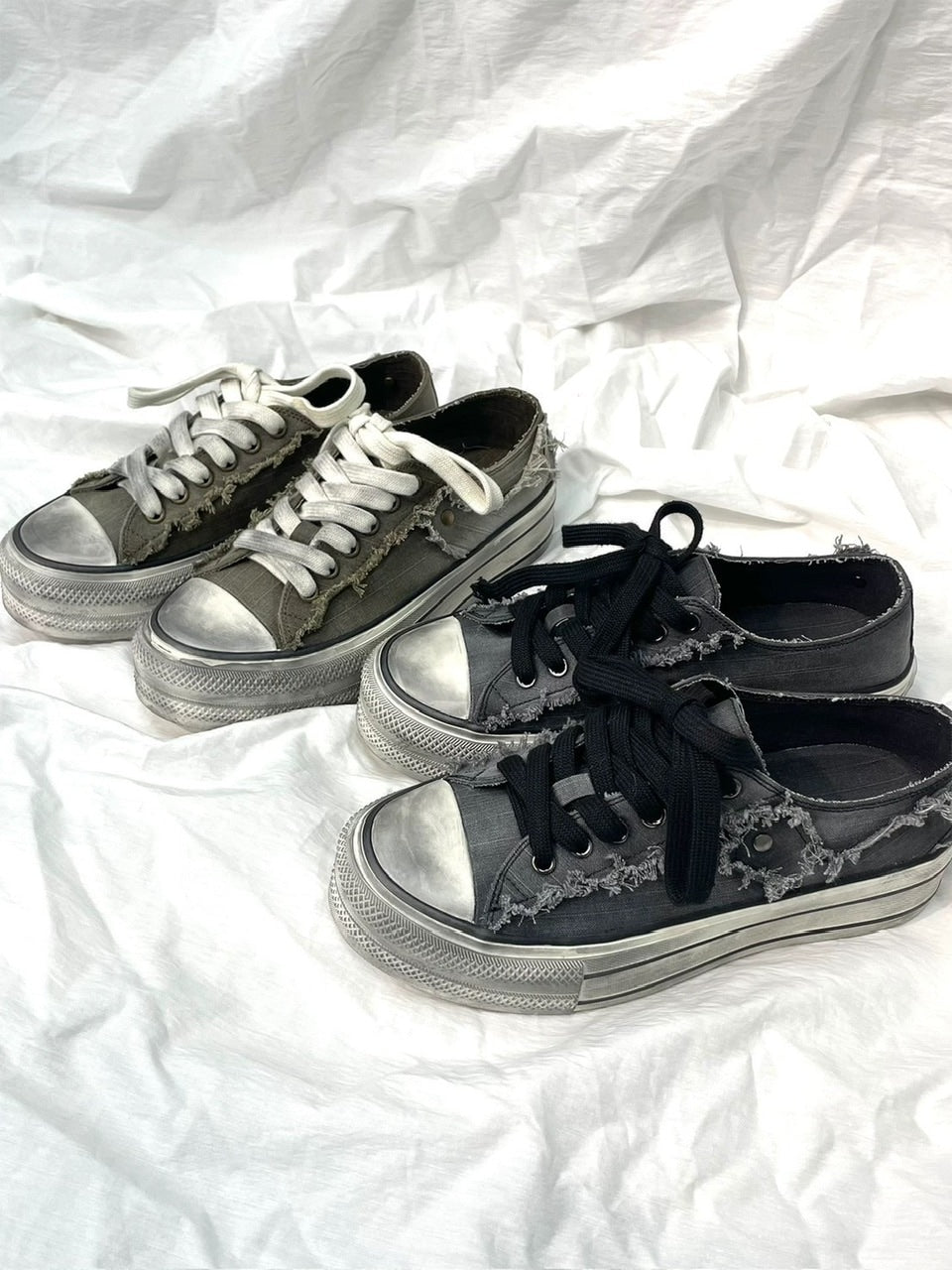 【Cest Nous】Distressed Canvas Sneakers / 【セヌー】ダーティーデニムキャンバス厚底スニーカー