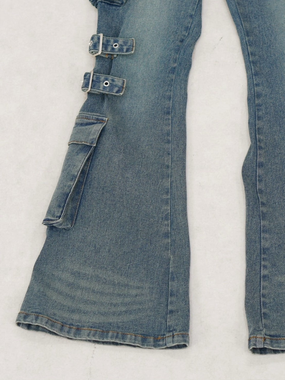 【NMTXU】flare cargo denim pants / 【エヌエムティーエックスユー】ウォッシュドフレアカーゴデニムパンツ