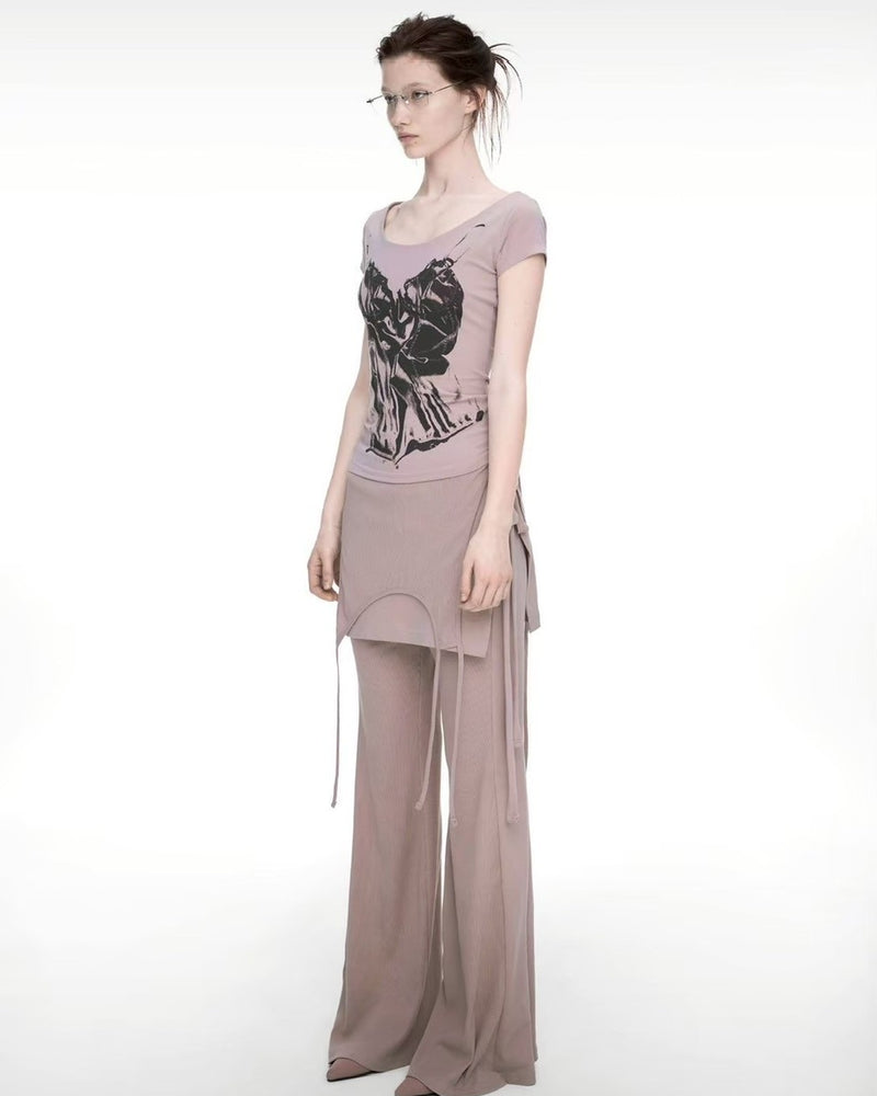 【NACHE】MIXED LAYERED SKIRT PANTS