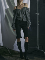 【GATELESS】OFF-SHOULDER ZIP SWEAT / 【ゲートレス】オフショルダージップスウェット