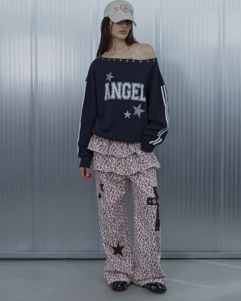 【SETUP‐EXE】FRILL LEOPARD PRINT PANTS / 【セットアップエグゼ】フリルレオパードプリントスウェットパンツ