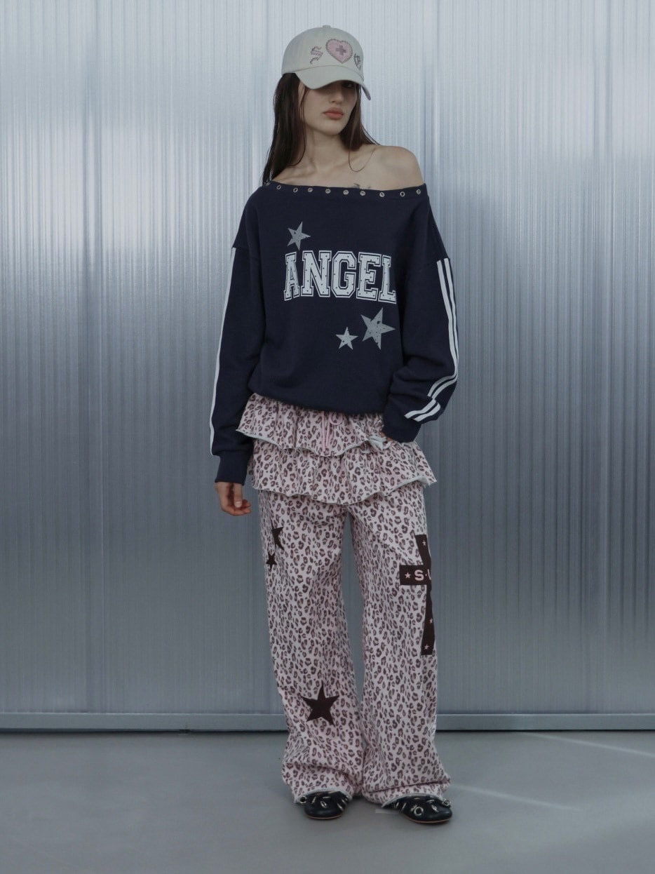 【SETUP‐EXE】FRILL LEOPARD PRINT PANTS / 【セットアップエグゼ】フリルレオパードプリントスウェットパンツ