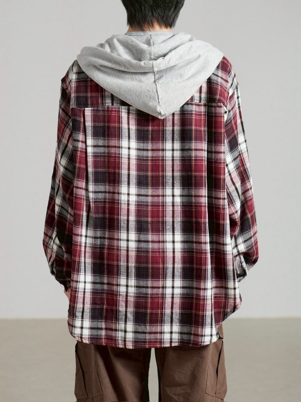 受注制【Chikashitsu +】hood mix check hoodie / 【チカシツプラス】フードミックスチェックパーカー (3color)