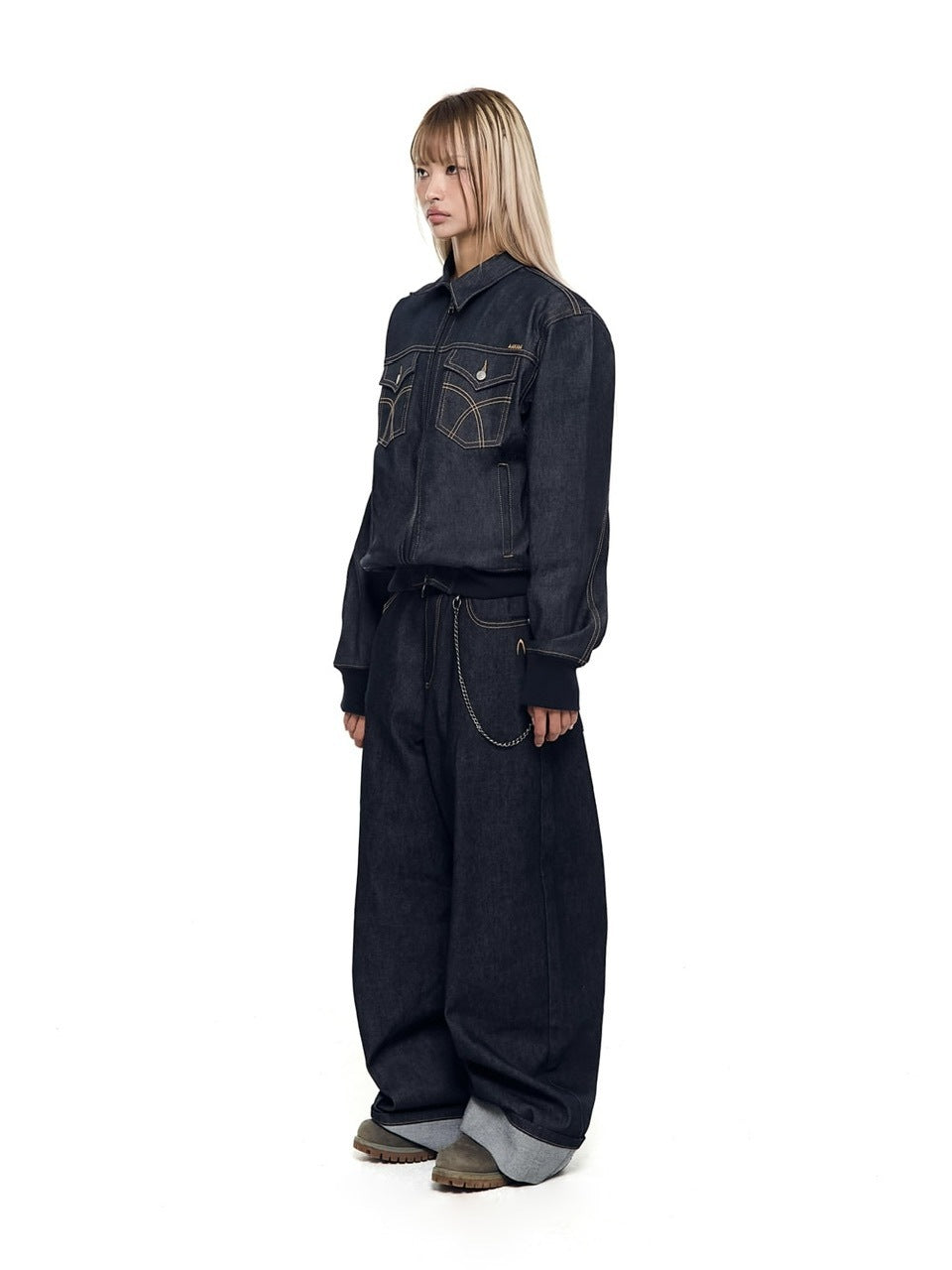 【AAKAM】Banding Denim Zip-Up Jacket