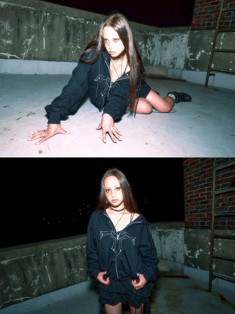 【NOT KNOWING】Gothic Cross Hood Zip Up / 【ノットノーイング】ゴシッククロスフードパーカー