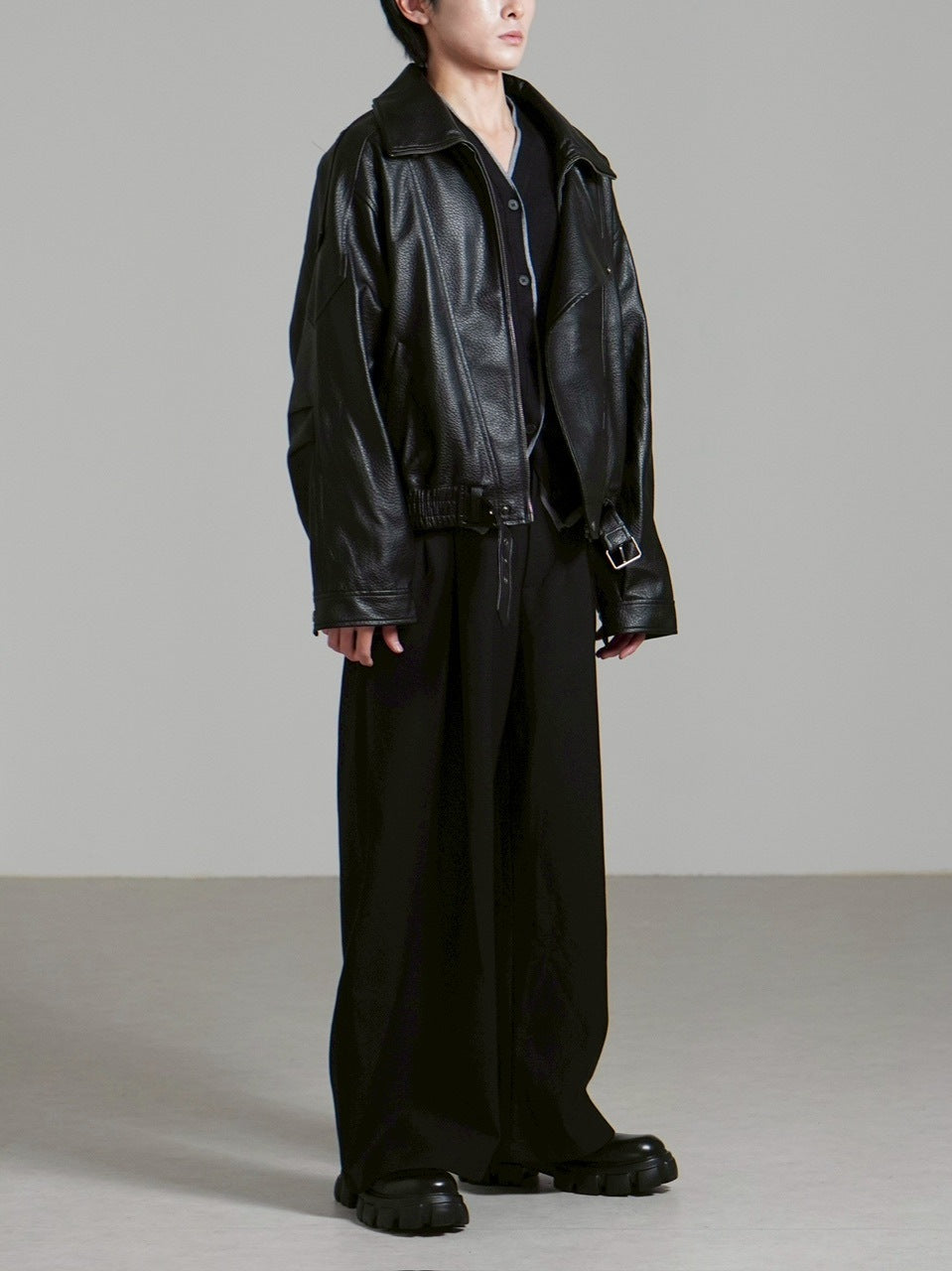 受注制【Chikashitsu +】high neck non-leather bomber jacket / 【チカシツプラス】ハイネックノンレザーボンバージャケット (2color)