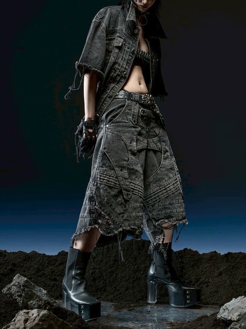 1/2 20:00再販【RICH】Knight Wide Waxed Shirt / 【リッチ】クロスバック半袖デニムシャツ