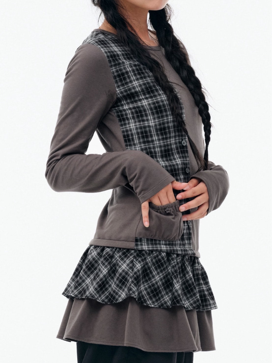 【TUOMIO】CHECK MIXED JERSEY DRESS / 【トゥオミオ】チェックミックスジャージワンピース