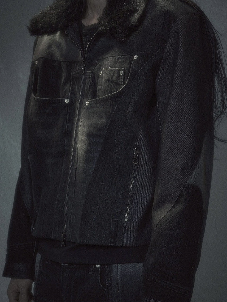 【SURGERY】Surgery fur trimming denim jacket