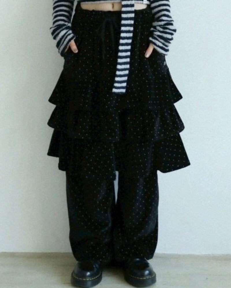 12/21 20:00 発売【Uglyshadow】DOT VELVET CANCAN MIDI SKIRT PANTS