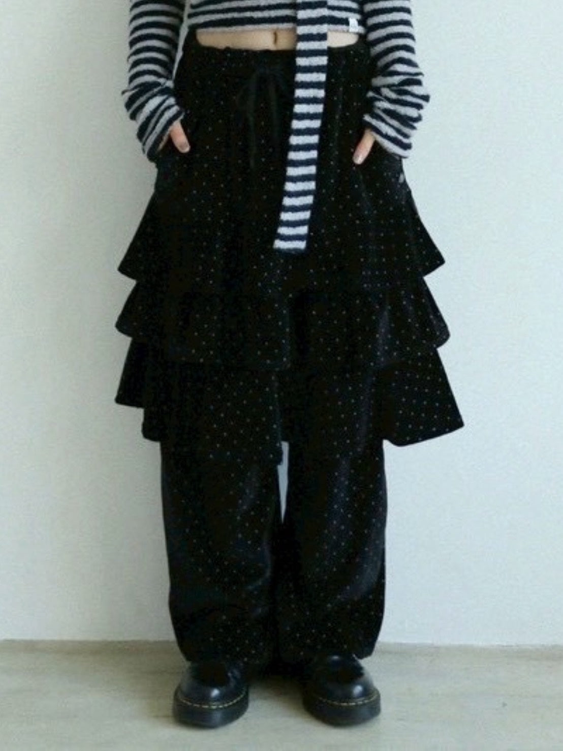 12/21 20:00 発売【Uglyshadow】DOT VELVET CANCAN MIDI SKIRT PANTS