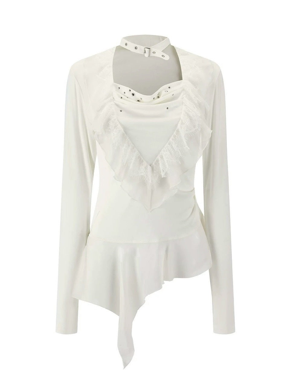 【Cest Nous】Ruffle hem top / 【セヌー】チョーカー付きアシンメトリーフリルトップス