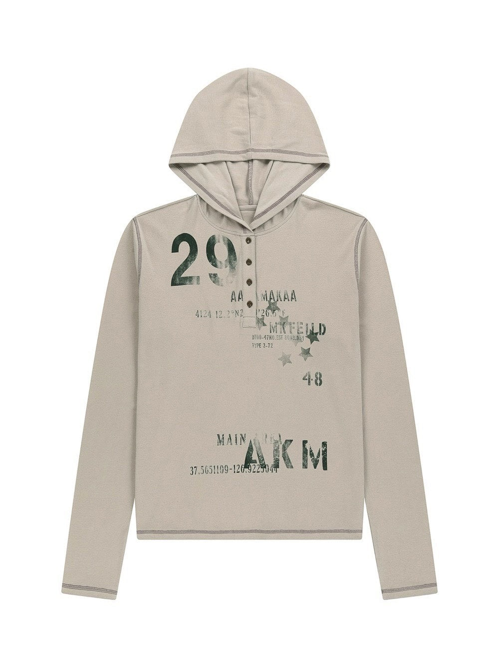 【AAKAM】Numbering Hooded Long Sleeve