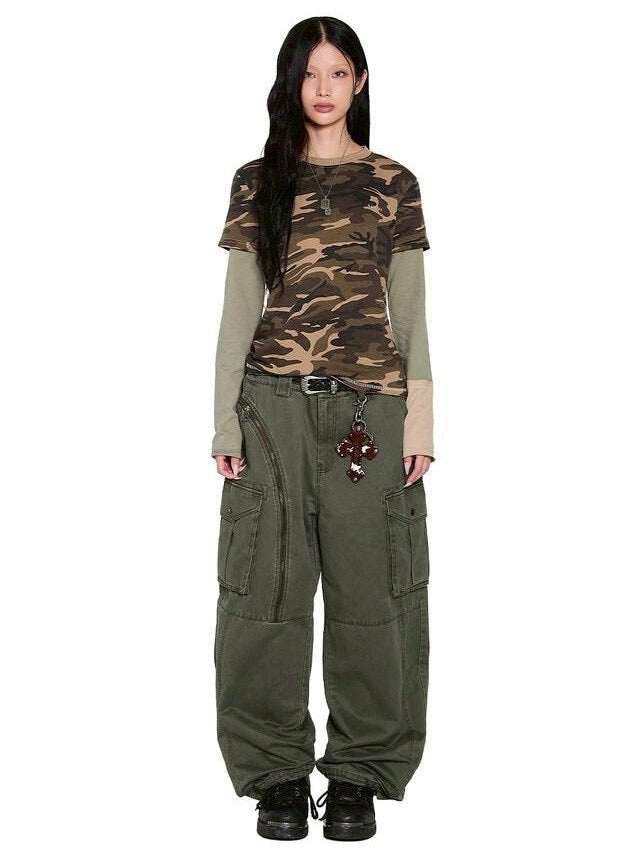 【AAKAM】Camouflage layered Long Sleeve