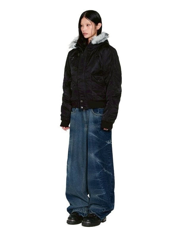 【AAKAM】Hooded Fur MA-1 Jacket