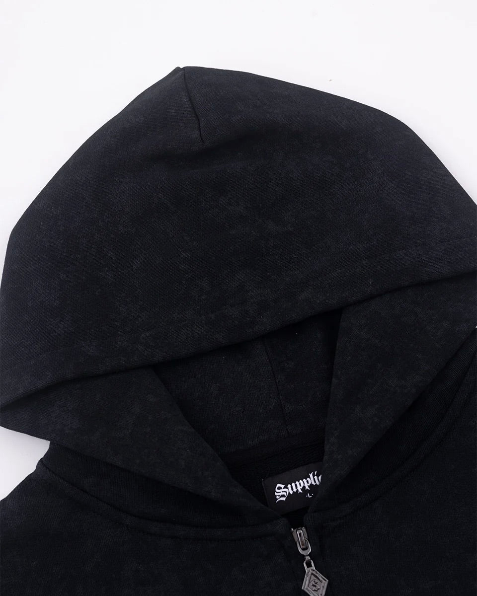 【SUPPLIER】Spray Cross Rhinestone Zip Hoodie