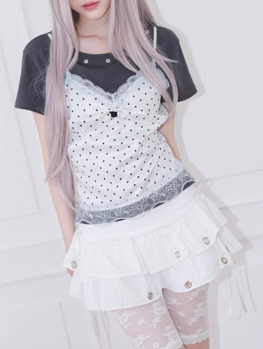 【CHERRYQUIRI】Soft Punk Eyelet Skirt