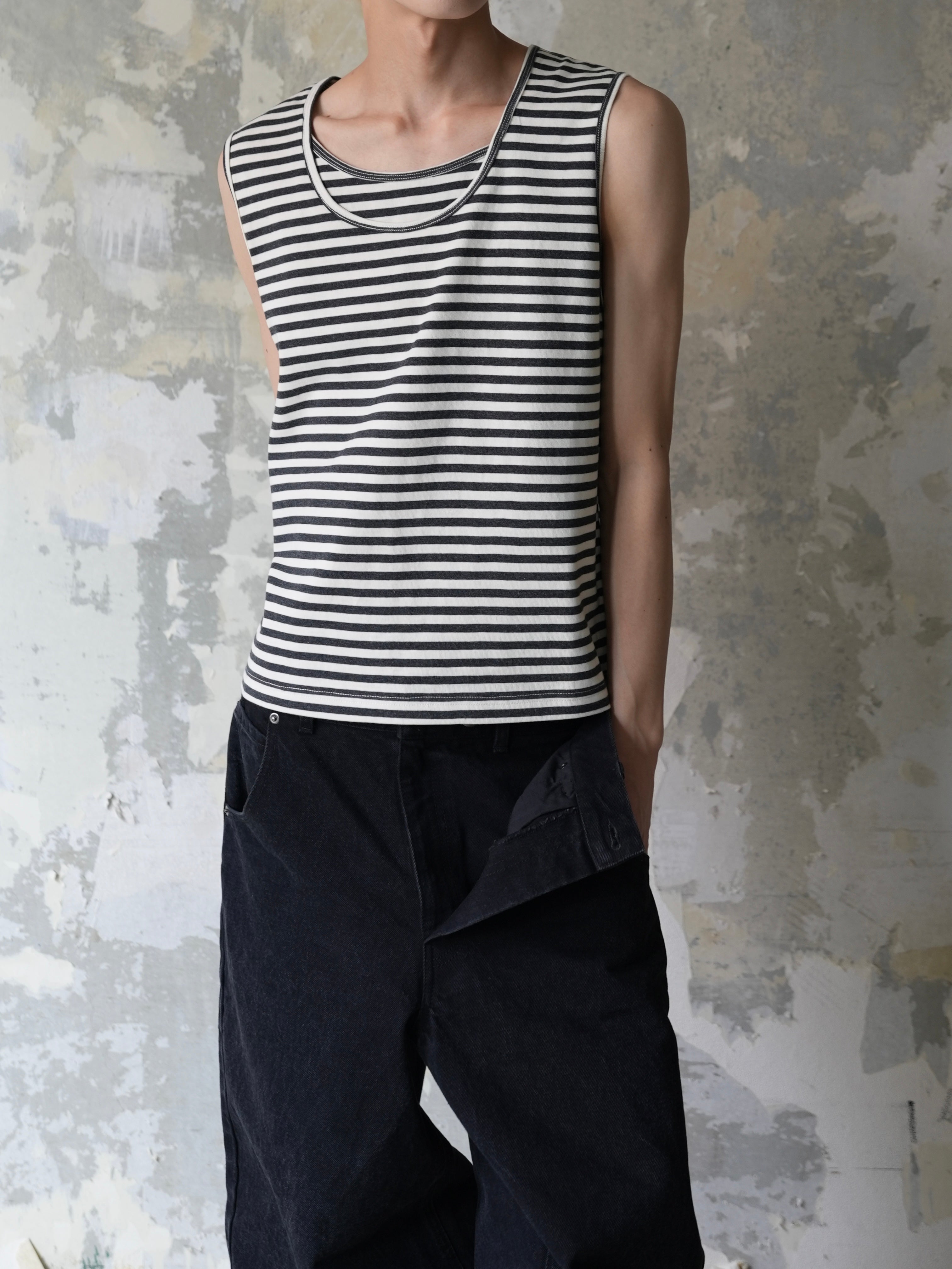 【Lee fi Ne】Layered Stripe Tank