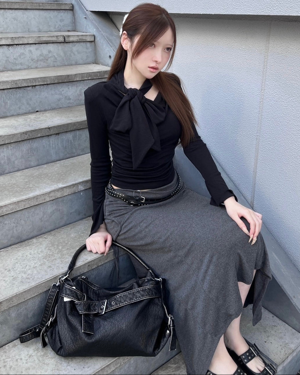 受注制【nmtc+】long tie drape tee (2color)